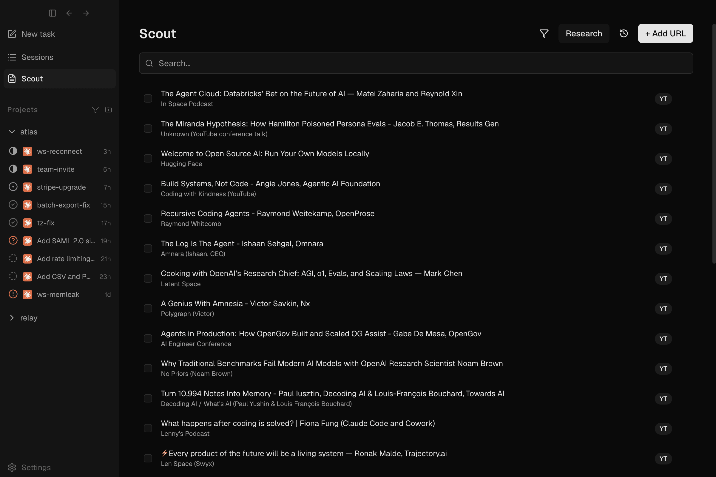 Scout in Mando: a reading list of AI articles and videos with sources, search, and one-click research
